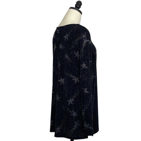 Quacker Factory Long Sleeve Top Black with Silver Shooting Stars Size Large - Picture 6 of 11